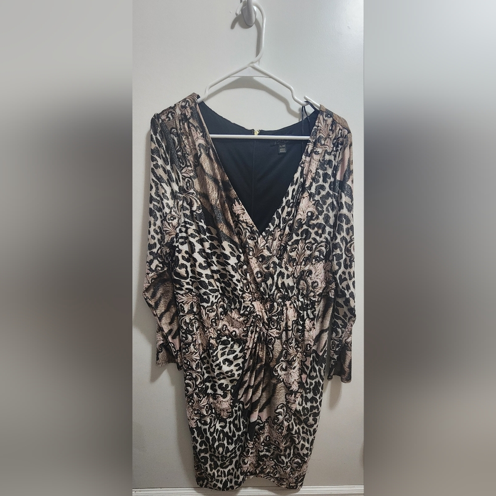 Thalia Sodi XL Ruched V Neck Dress Gold Shimmer
